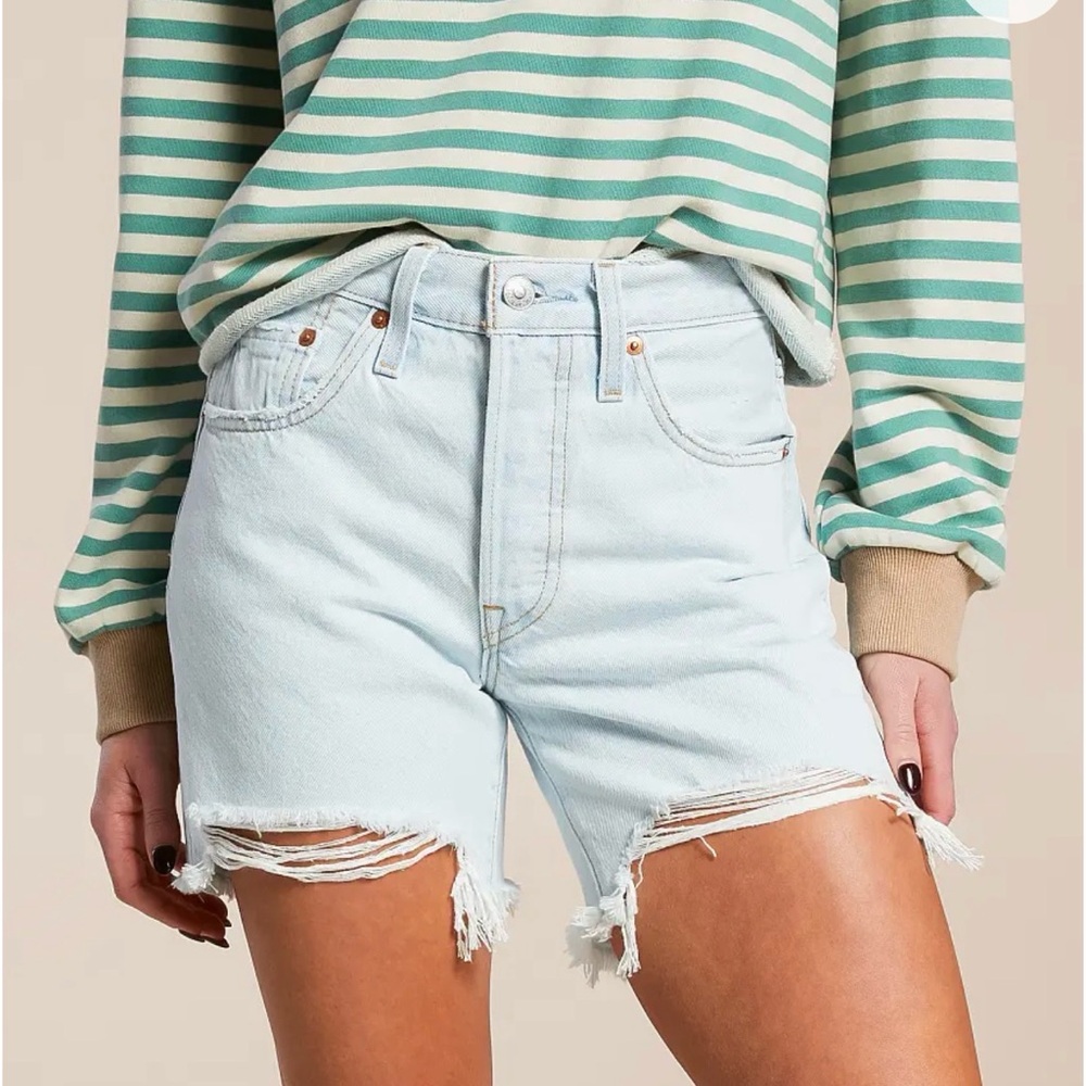 Levi's 501 Light Wash Distressed Denim Shorts